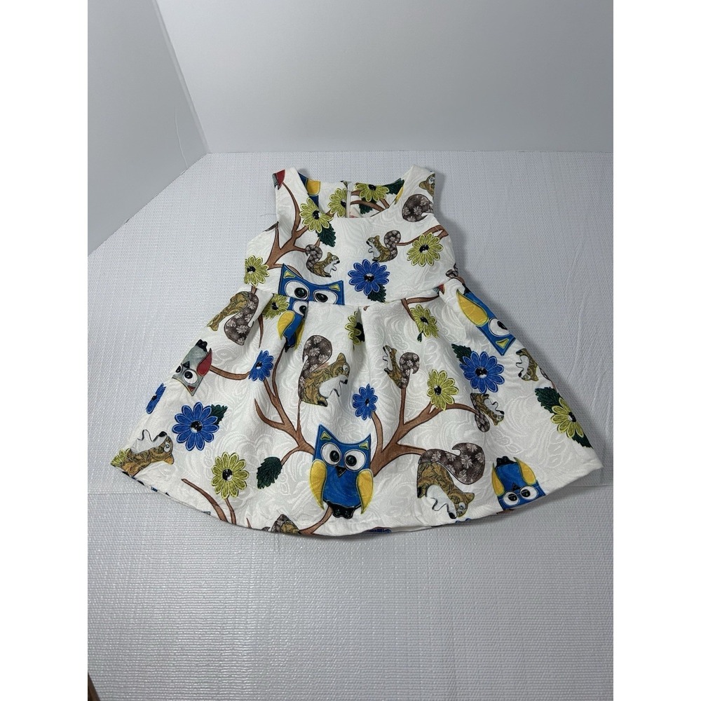 Miaoduekid Girls Owl Dress Size 100 Woodland Animal Print Sleeveless